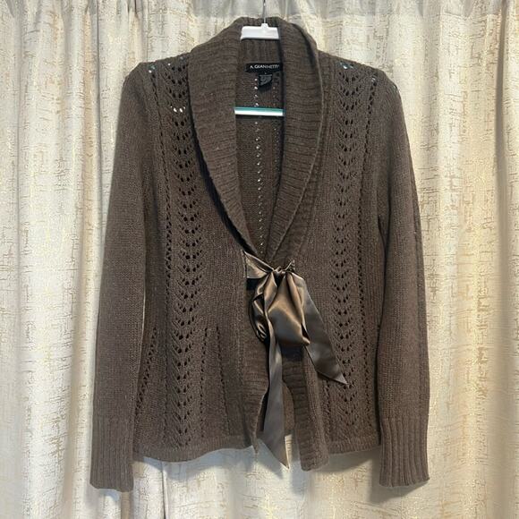 A. Giannetti Tiw Front Brown Sweater Women's Size Large Wool Rabbit Poly Blend ! - Picture 1 of 7